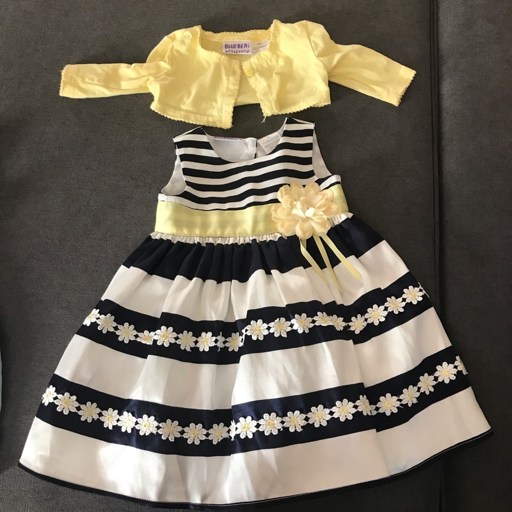 Navy Stripe Yellow Blueberi Fancy dress 18 month
